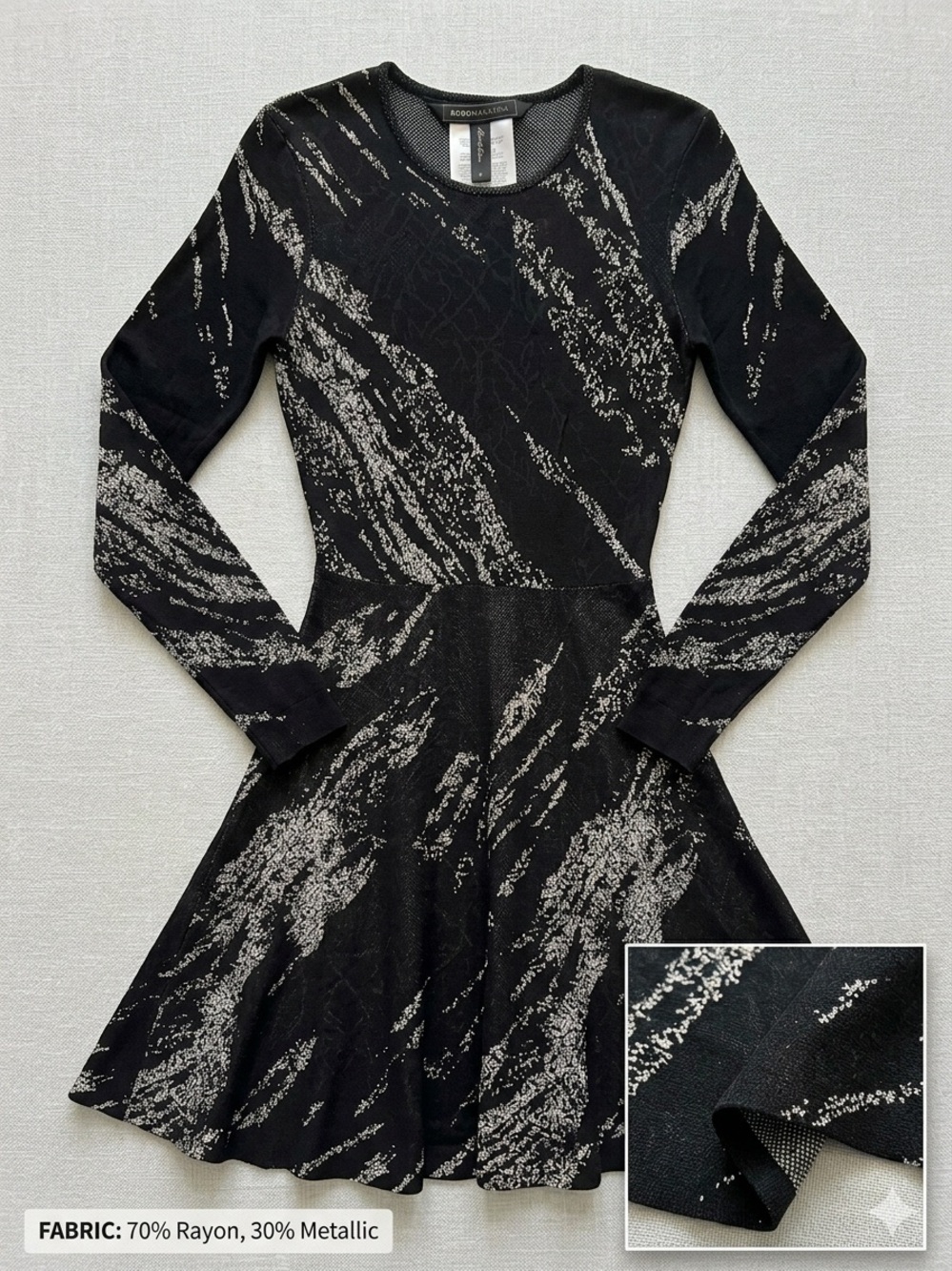 BCBGMAXAZRIA Abstract Pattern Long Sleeve Jacquard Fit & Flare Dress Small